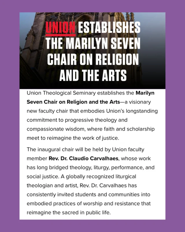 Congratulations to HSP faculty member, Dr. Cláudio Carvalhaes, for his appointment as the inaugural Marilyn Seven Chair on Religion and the Arts at Union Theological Seminary!⁠
⁠
You can learn more about his appointment at the link in our bio!