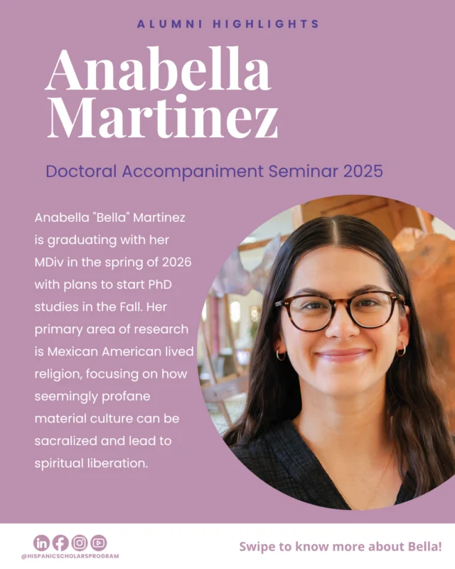 ✨HSP Alumni Highlights✨⁠
⁠
Meet Anabella Martinez, an MDiv student and alumn of the 2024 Summer Session and the 2025 Doctoral Accompaniment Seminar. Swipe through to read about Anabella's experience with the HSP!⁠
⁠
Follow the links on the last slides to connect with the HSP Alumni Network and the broader HSP community!