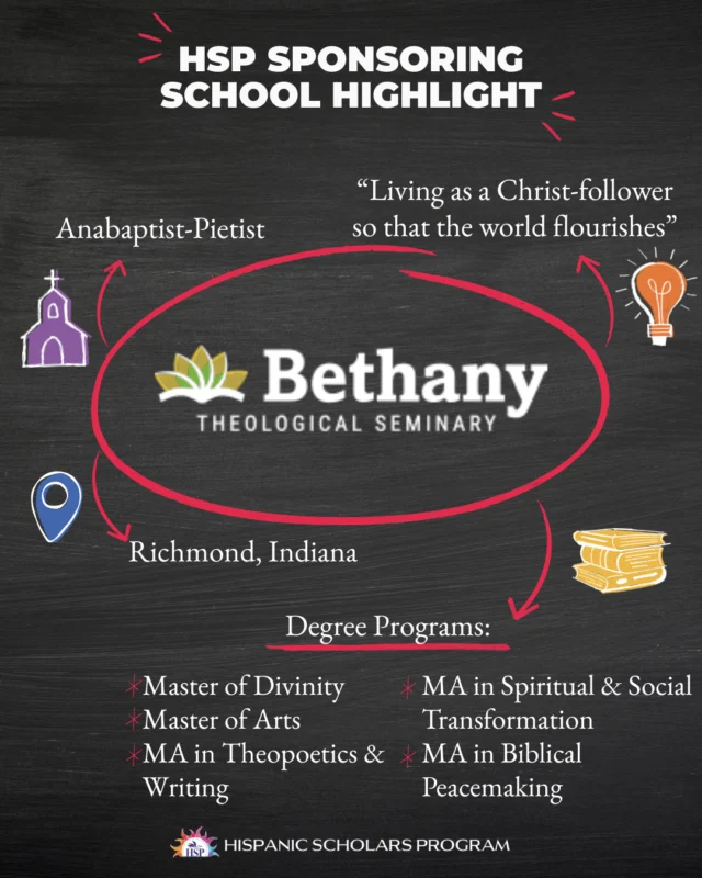 Bethany Theological Seminary is an Anabaptist-Pietist seminary based in Richmond, Indiana offering five different master's programs and more.⁠
⁠
Learn more about Bethany Theological Seminary at the link in our bio.⁠
⁠
__________________________________________________⁠
⁠
Are you discerning where to go for seminary? The HSP network of sponsoring schools is a great place to start your search! Every month, we are highlighting one of the sponsoring institutions that make the work of the HSP possible, so stay tuned to our social media.⁠
⁠
Scan the QR code on the last slide for a complete list of our current sponsoring schools as well as more information on the benefits these institutions and their students receive by being part of our network.⁠
⁠