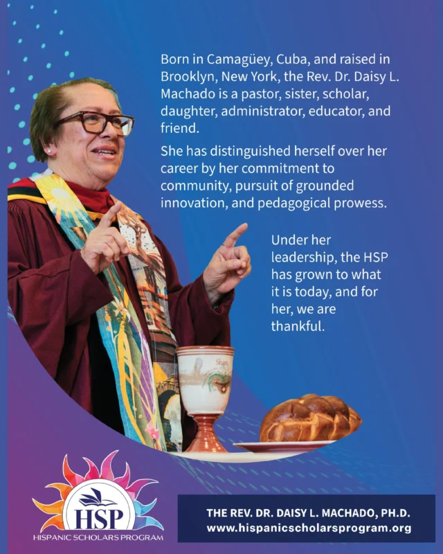 Today, the Rev. Dr. Daisy L. Machado retires after thirteen years leading the Hispanic Scholars Program. Join us in saying: ¡GRACIAS, DOCTORA! for her outstanding leadership and for not only opening but creating new doors for so many in our community.⁠
⁠
Leave us a comment with your message of gratitude for Dr. Machado!