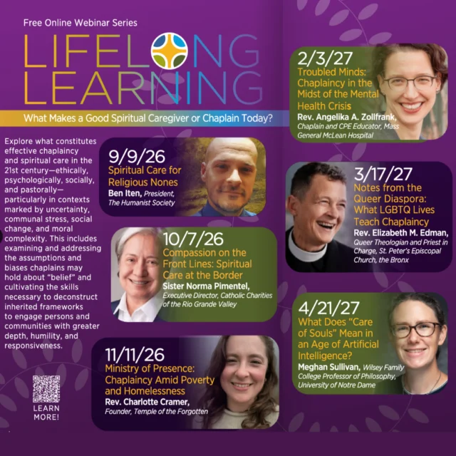 What makes a good spiritual caregiver or Chaplain today? Register for this FREE online webinar series on Lifelong Learning to explore this question as it intersects with contexts marked by uncertainty, communal stress, social change, and more complexity. ⁠
⁠
Hosted by Christian Theological Seminary.⁠
More information at the link in our bio.
