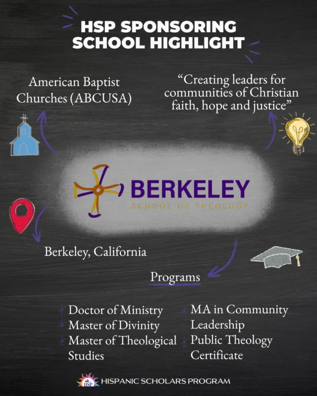 @bstberkeley is affiliated with the American Baptist Churches in the United States (ABCUSA), and offers a variety of programs in English, Spanish, and Korean.⁠
⁠
Learn more about BST at the link in our bio!⁠
__________________________________________________⁠
⁠
Are you discerning where to go for seminary? The HSP network of sponsoring schools is a great place to start your search! Every month, we are highlighting one of the sponsoring institutions that make the work of the HSP possible, so stay tuned to our social media.⁠
⁠
Scan the QR code on the last slide for a complete list of our current sponsoring schools as well as more information on the benefits these institutions and their students receive by being part of our network.⁠